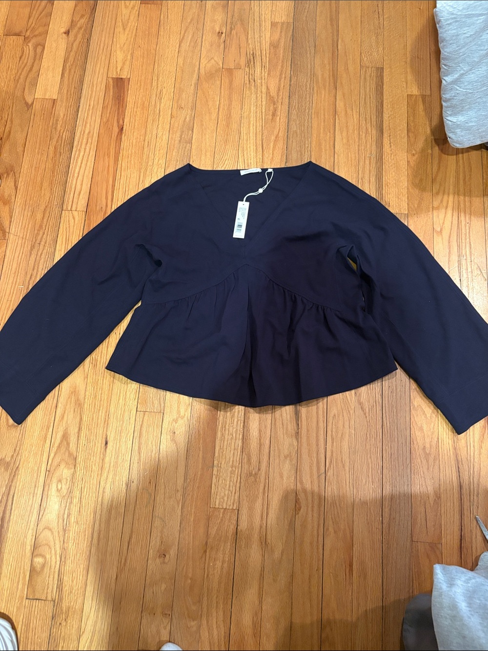 Rebecca Taylor Navy V-Neck Peplum Long-Sleeve Top
